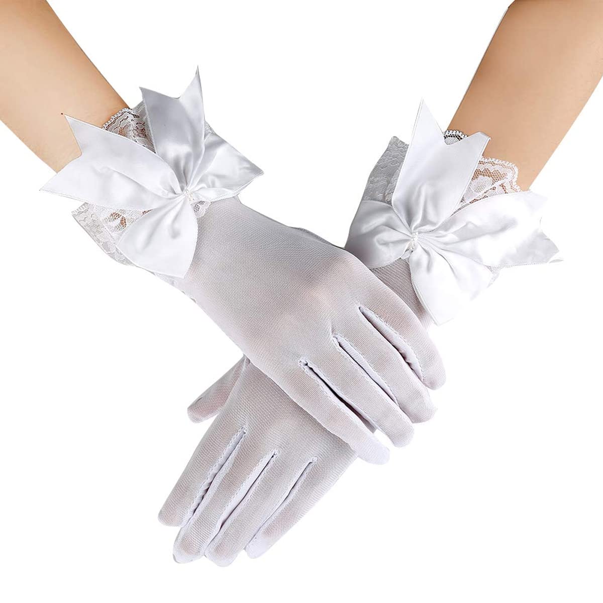 PALAY Lace Gloves for Women Girls, Butterfly Bow White Gloves for Wedding, Elegant Bridal Gloves Short Mittens for Party Formal Banquet Photography(1 Pair) PALAY Lace Gloves for Women Girls, Butterfly Bow White Gloves for Wedding, Elegant Bridal Gloves Short Mittens for Party Formal Banquet Photography(1 Pair)